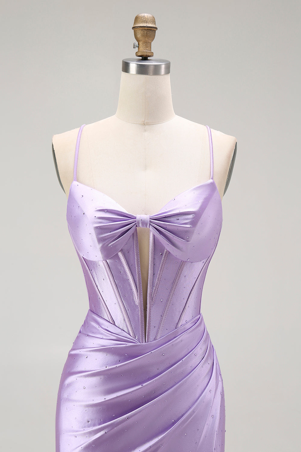 Sirène violette spaghetti bretelles Corset perlé longue robe de bal avec fente