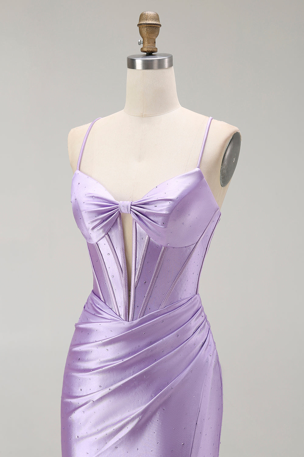 Sirène violette spaghetti bretelles Corset perlé longue robe de bal avec fente