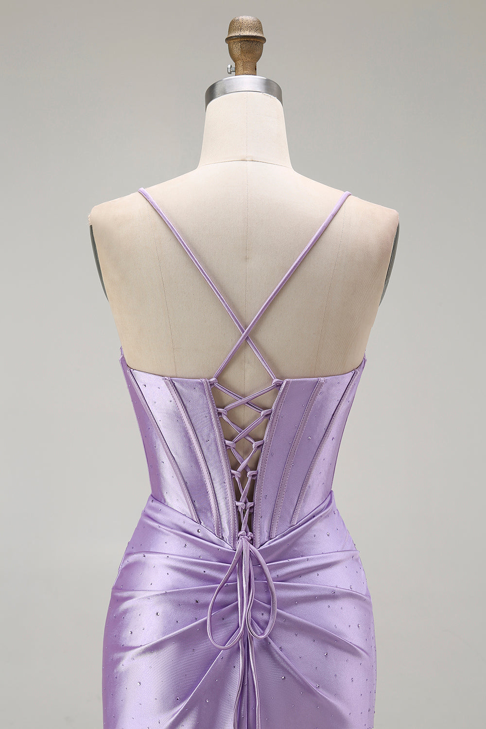 Sirène violette spaghetti bretelles Corset perlé longue robe de bal avec fente