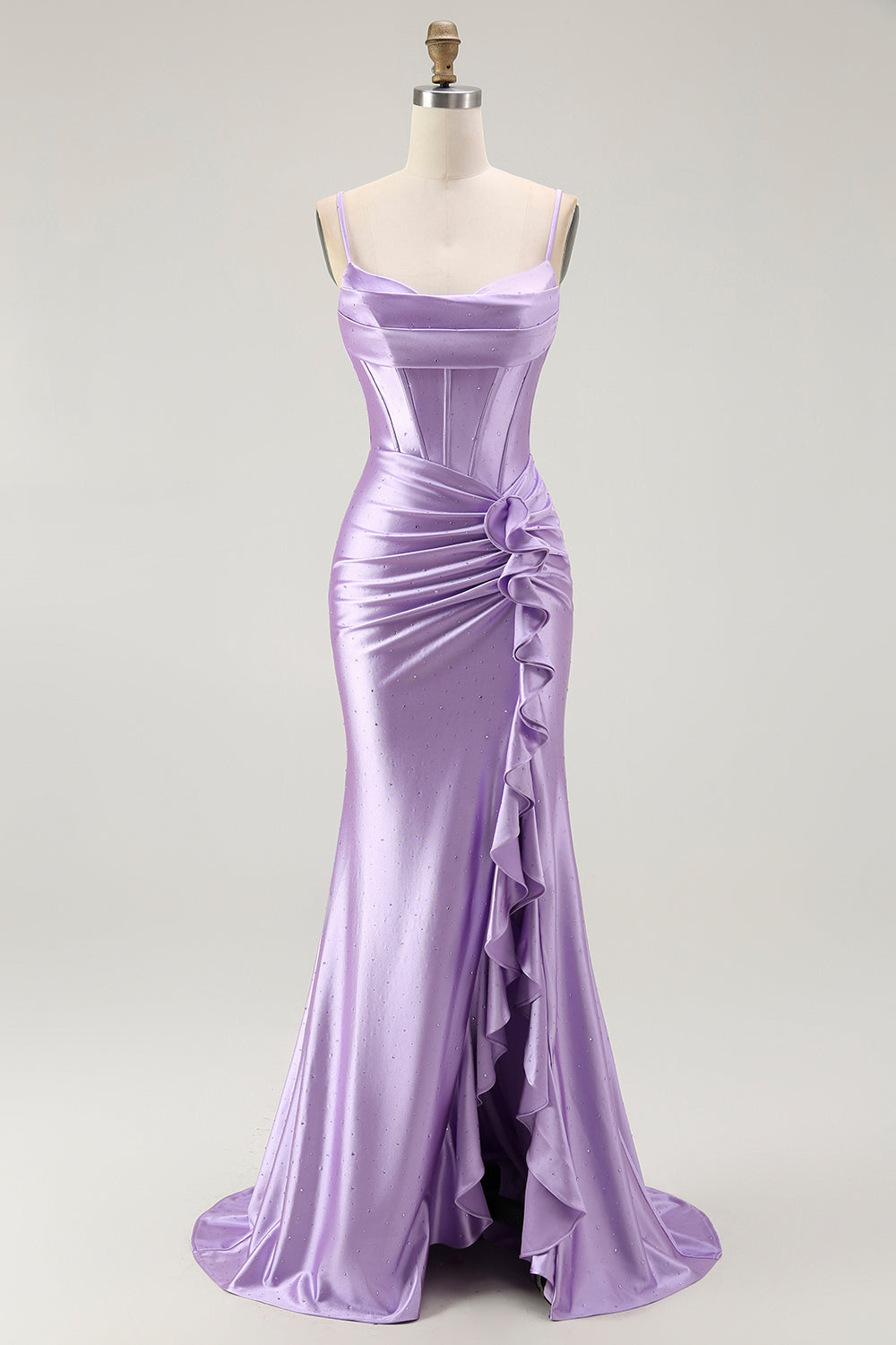 Violet Sirène Corset Ruché Robe de soirée Longue avec Fente à Volants