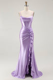 Violet Sirène Corset Ruché Robe de soirée Longue avec Fente à Volants