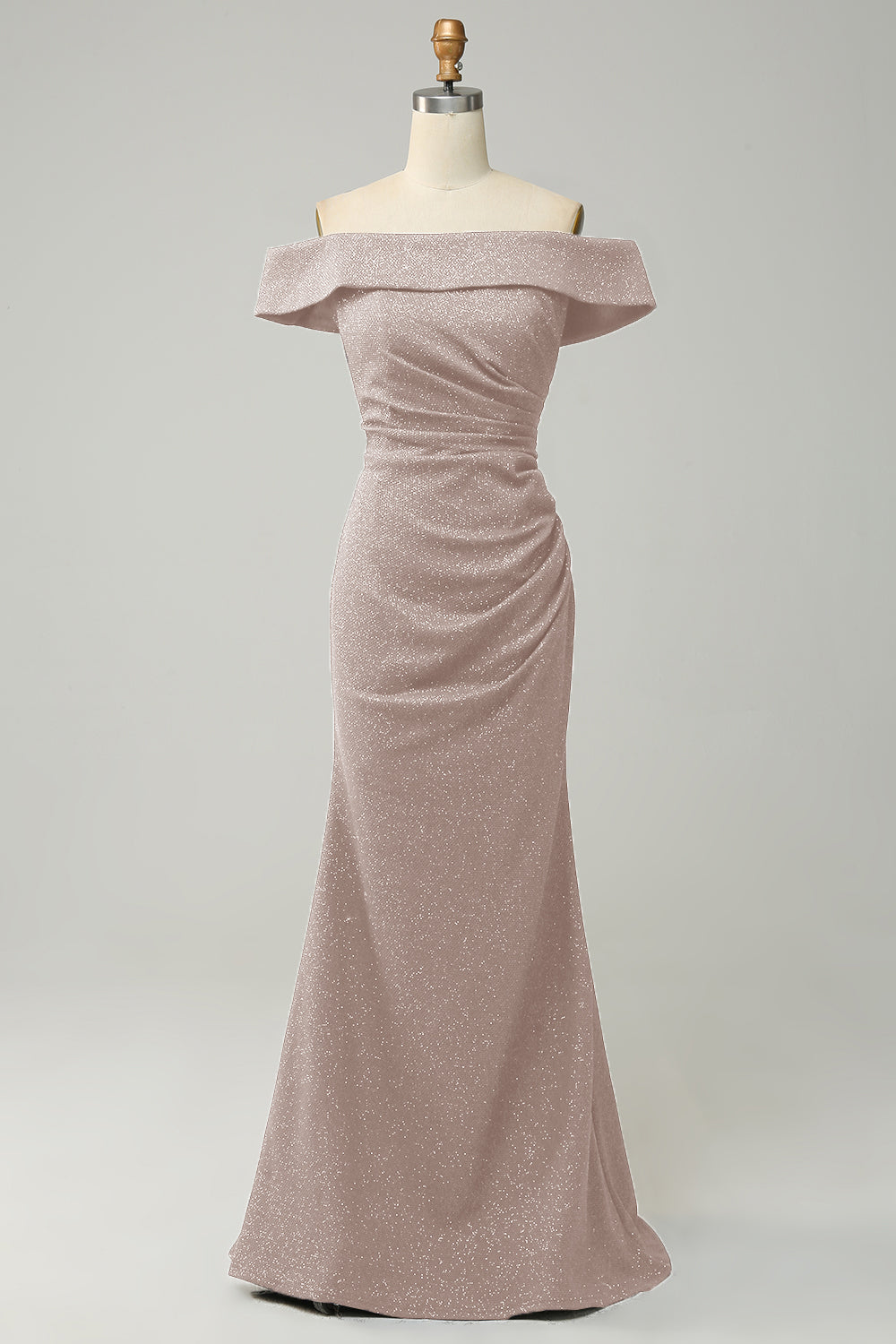 Marine Robe de demoiselle d'honneur longue fourreau scintillante à épaules dénudées