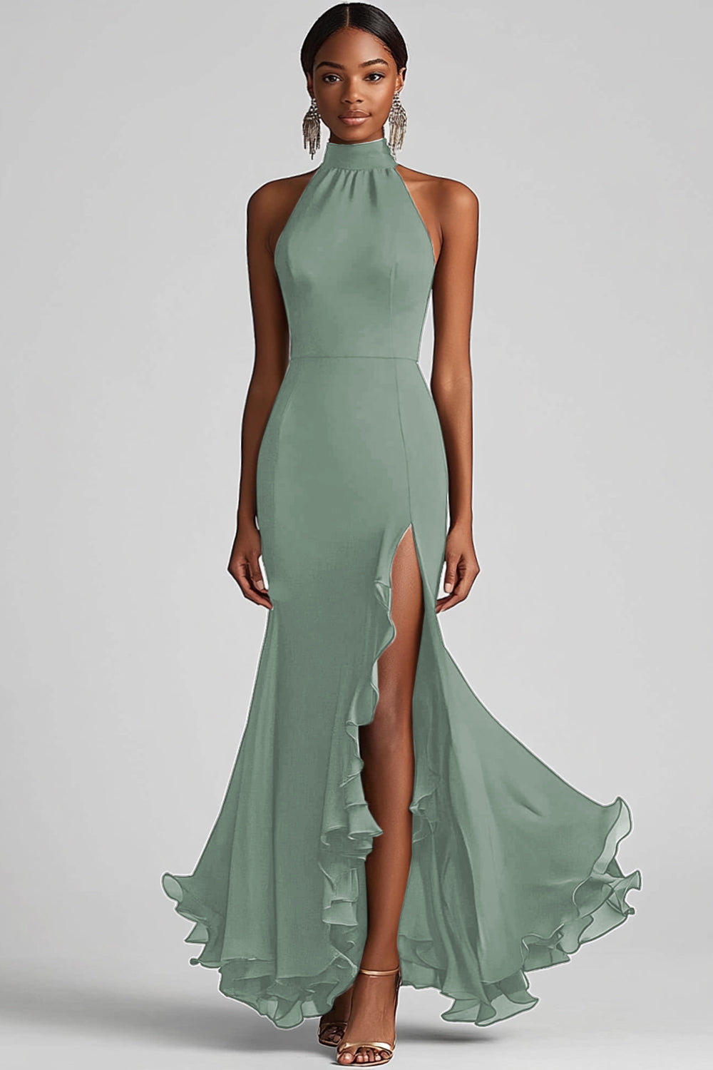 Dos nu Noir à volants Sirène Robe longue formelle avec fente