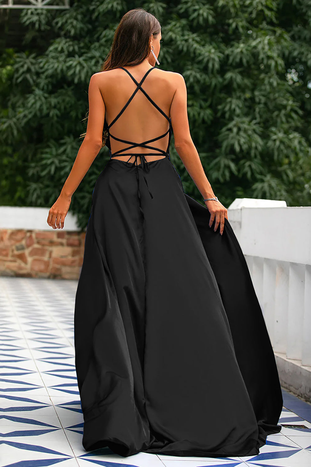 Robe A-ligne Bleu Royal Dos Nu en Satin