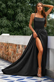 Robe A-ligne Bleu Royal Dos Nu en Satin