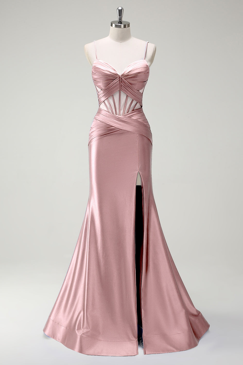 Sirène royale Spaghetti bretelles Satin Corset Robe de soirée longue avec fente