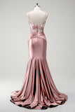 Sirène royale Spaghetti bretelles Satin Corset Robe de soirée longue avec fente