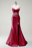 Sirène royale Spaghetti bretelles Satin Corset Robe de soirée longue avec fente