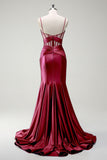 Sirène royale Spaghetti bretelles Satin Corset Robe de soirée longue avec fente