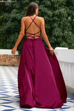Robe A-ligne Bleu Royal Dos Nu en Satin