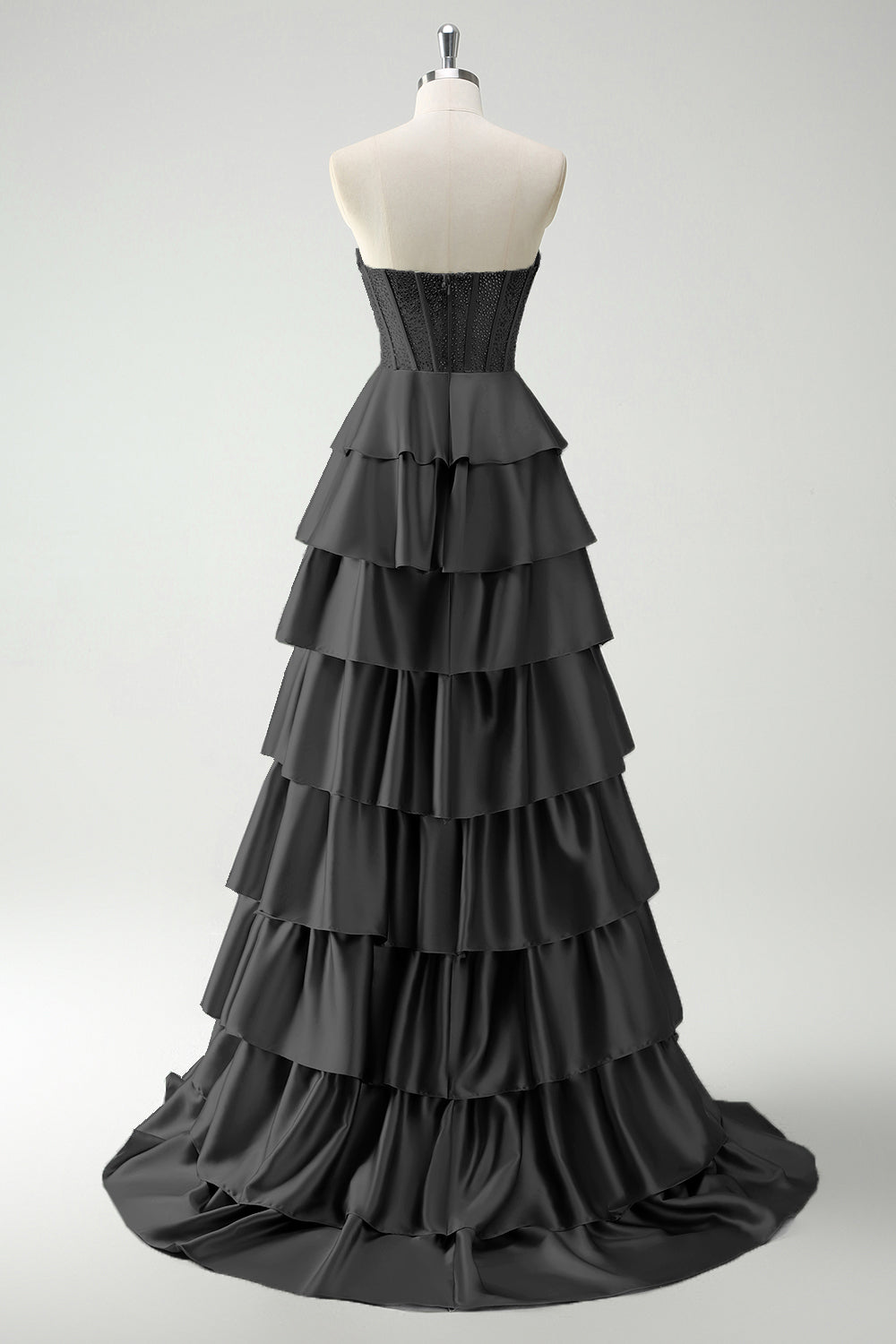 Vert Sweetheart Princesse Satin Tiered Long Corset Robe De Soirée avec Fente