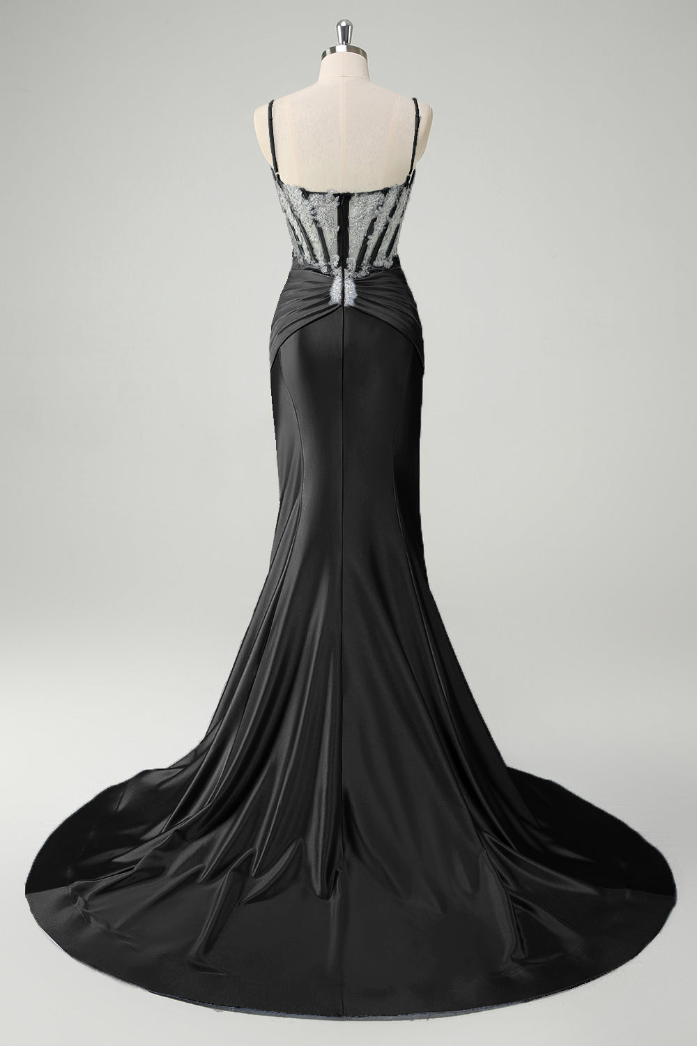 Sirène bleue spaghetti bretelles corset robe de Soirée appliquée
