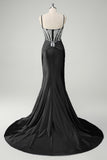 Sirène bleue spaghetti bretelles corset robe de Soirée appliquée