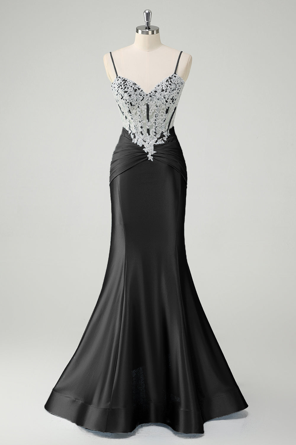 Sirène bleue spaghetti bretelles corset robe de Soirée appliquée