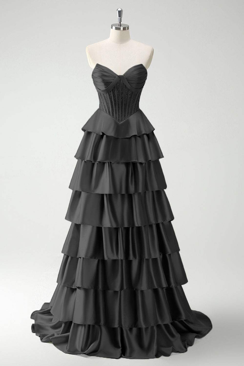 Vert Sweetheart Princesse Satin Tiered Long Corset Robe De Soirée avec Fente