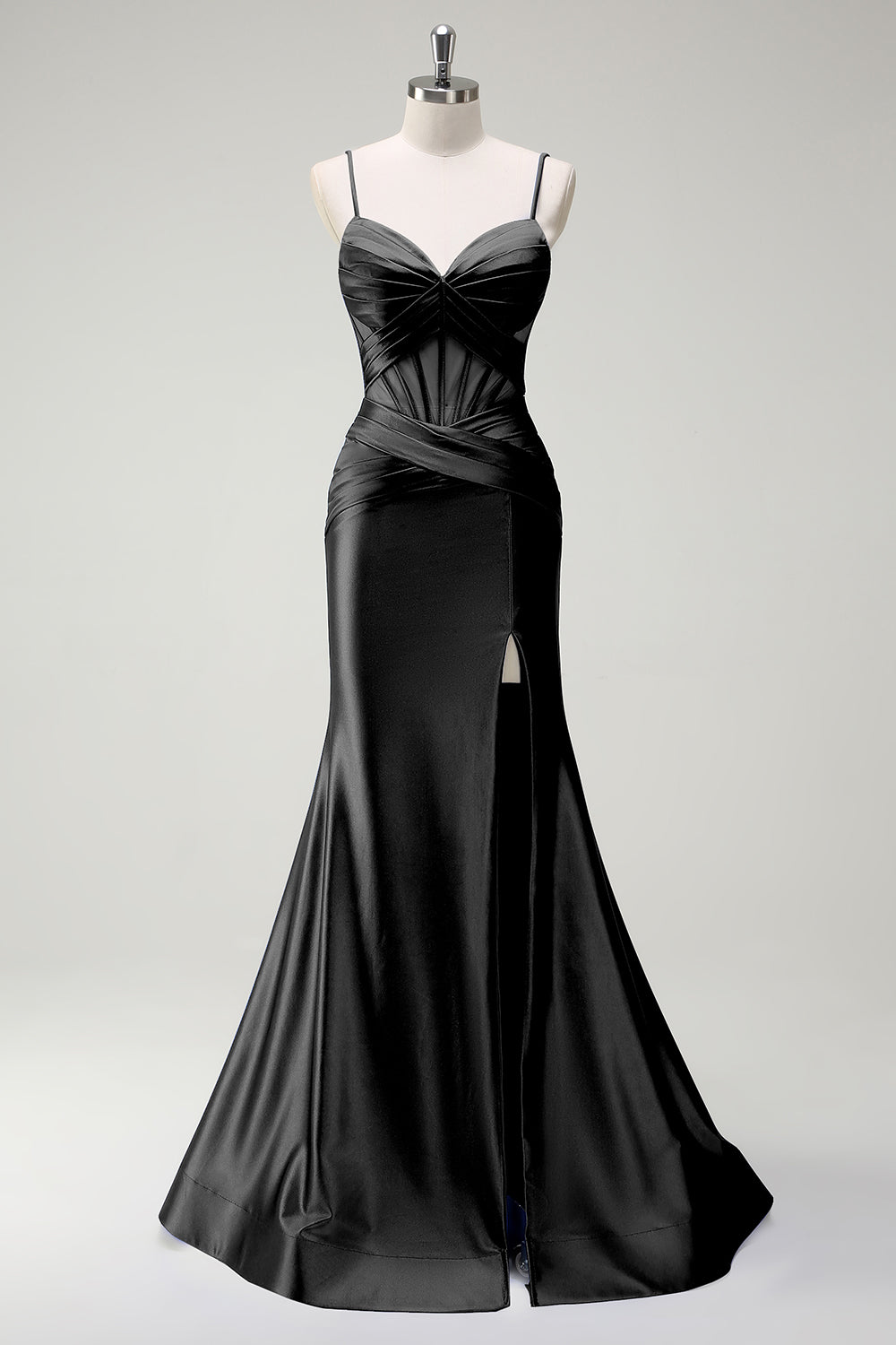 Sirène royale Spaghetti bretelles Satin Corset Robe de soirée longue avec fente