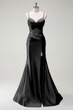 Sirène royale Spaghetti bretelles Satin Corset Robe de soirée longue avec fente