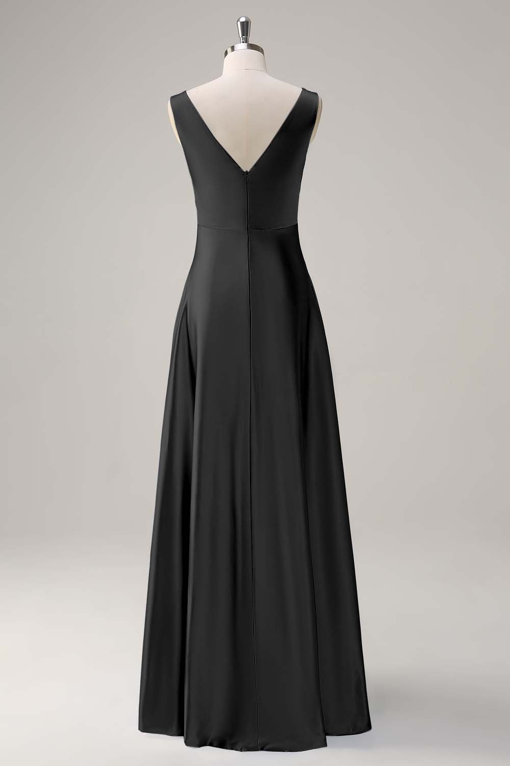 Bleu ciel une ligne V col ouvert dos Satin longue robe de demoiselle d’honneur