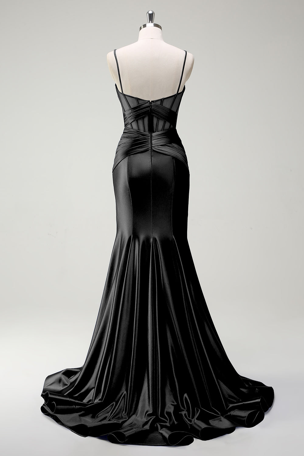 Sirène royale Spaghetti bretelles Satin Corset Robe de soirée longue avec fente