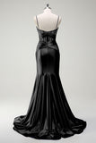 Sirène royale Spaghetti bretelles Satin Corset Robe de soirée longue avec fente