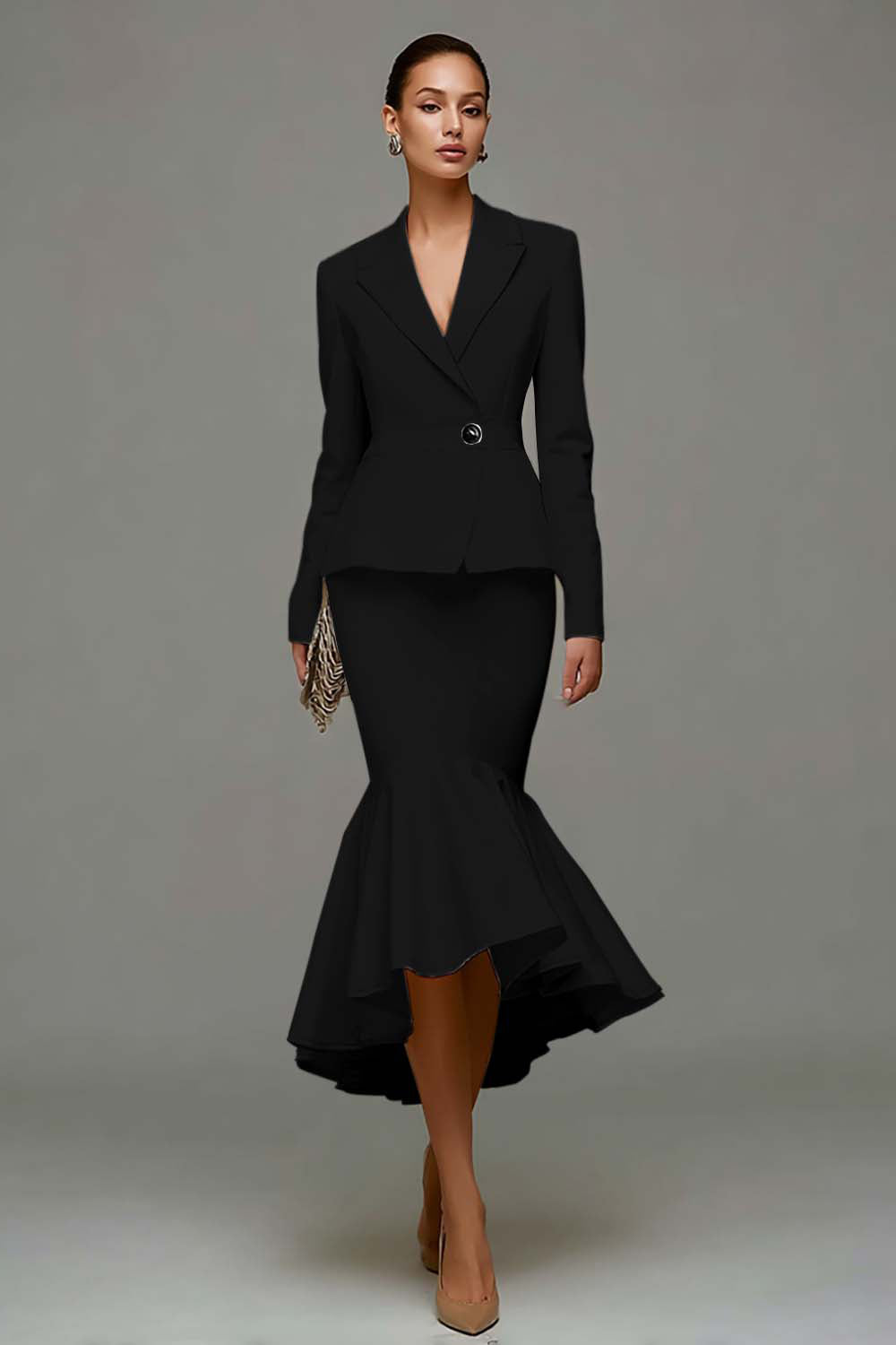 Sirène Robe de travail midi à revers en pointe ivoire