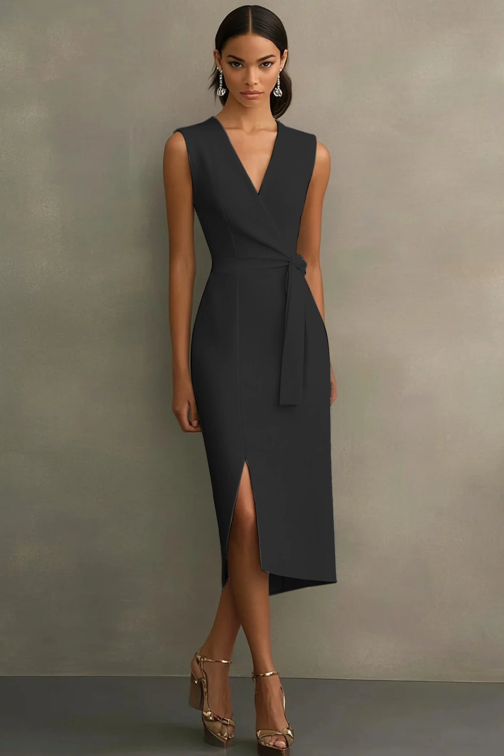 Robe blanche à col en V avec ceinture