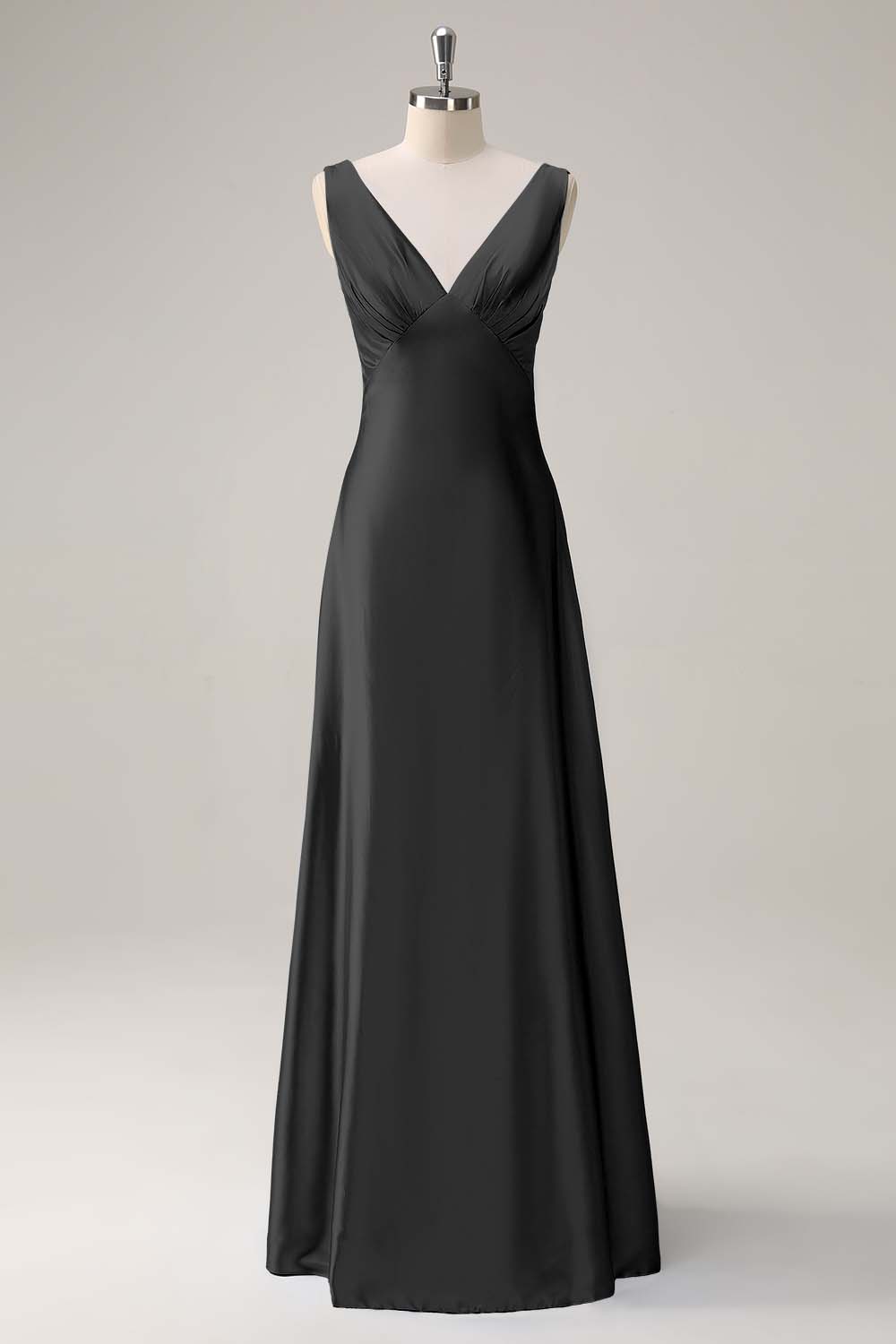 Bleu ciel une ligne V col ouvert dos Satin longue robe de demoiselle d’honneur