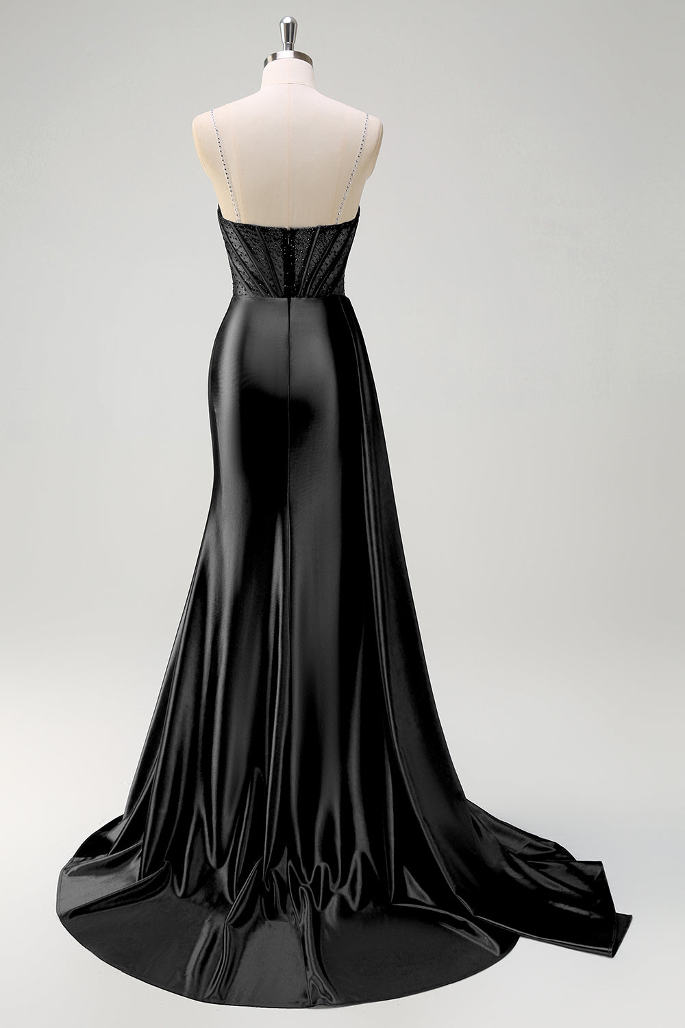 Robe de bal perlée corset à corset en V avec fente sirène bleu marine