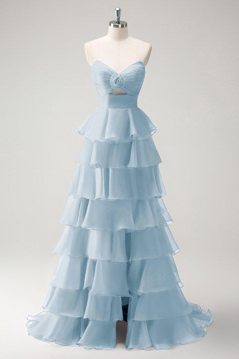 Robe De Soirée longue princesse orange à décolleté en cœur et fente