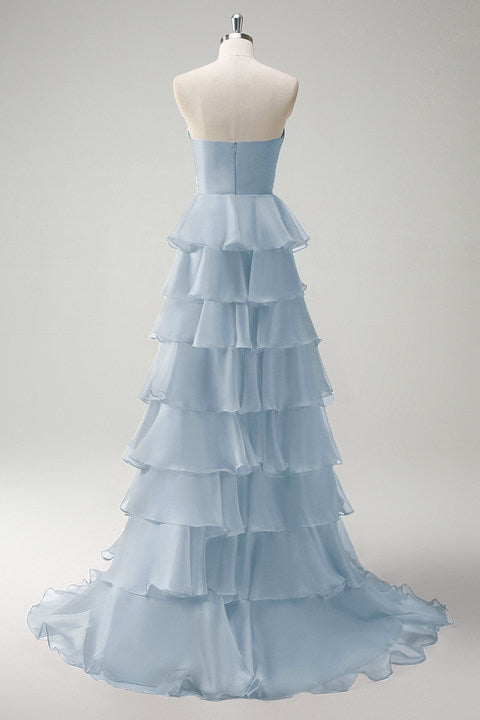 Robe De Soirée longue princesse orange à décolleté en cœur et fente