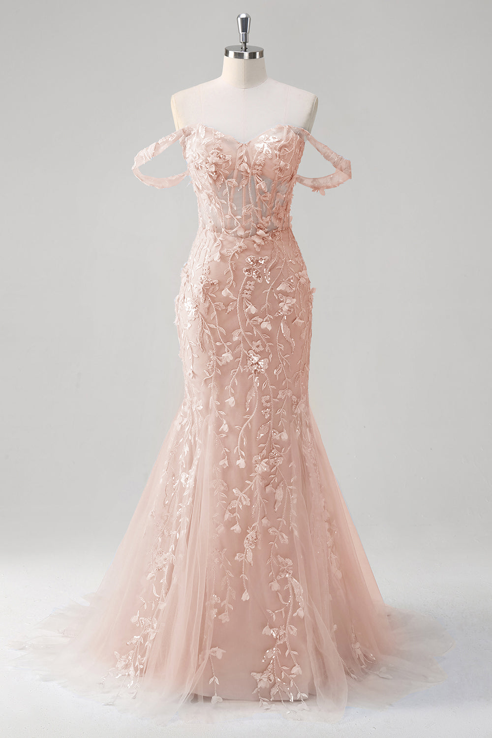 Sirène bleue à épaules dénudées à sequins robe de bal corset floral