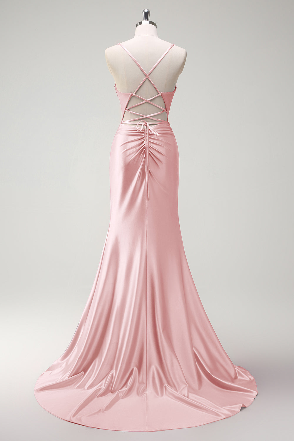 Sirène fuchsia scintillante bretelles spaghetti perlé Corset satin longue Robe de soirée avec fente