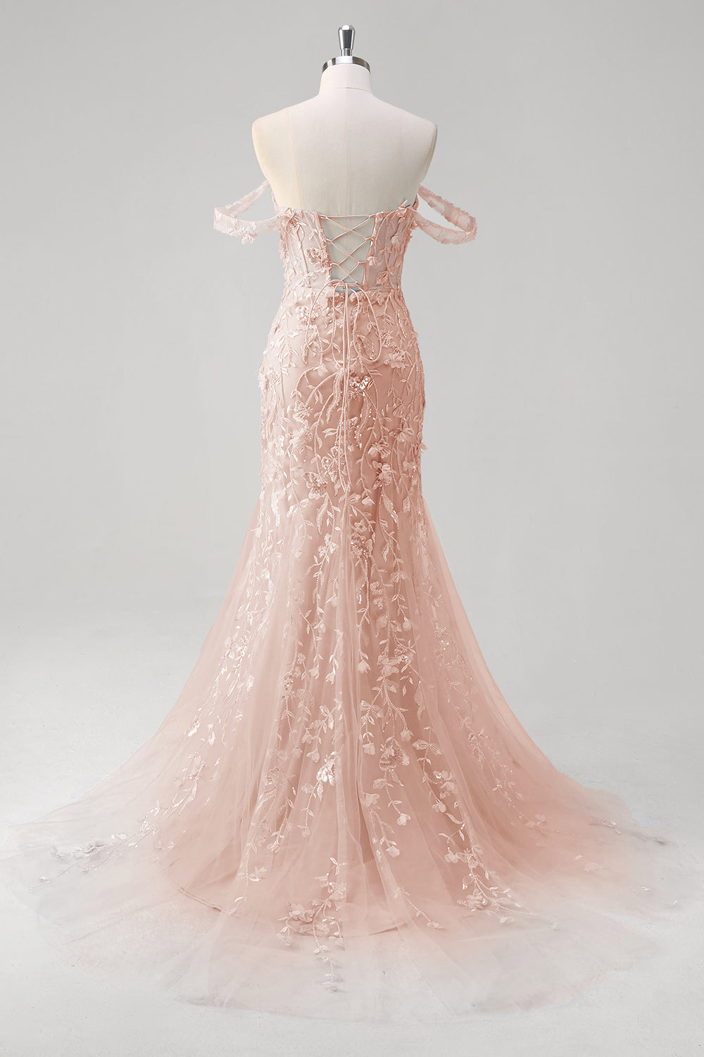 Sirène Applique Épaule Dénudée Corset Robe De Soirée Bleue