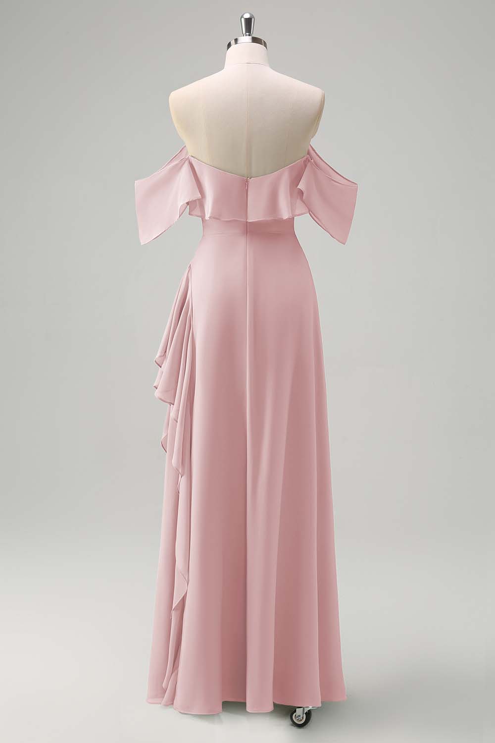 Robe de demoiselle d’honneur longue sirène vert clair à épaules dénudées avec fente à volants