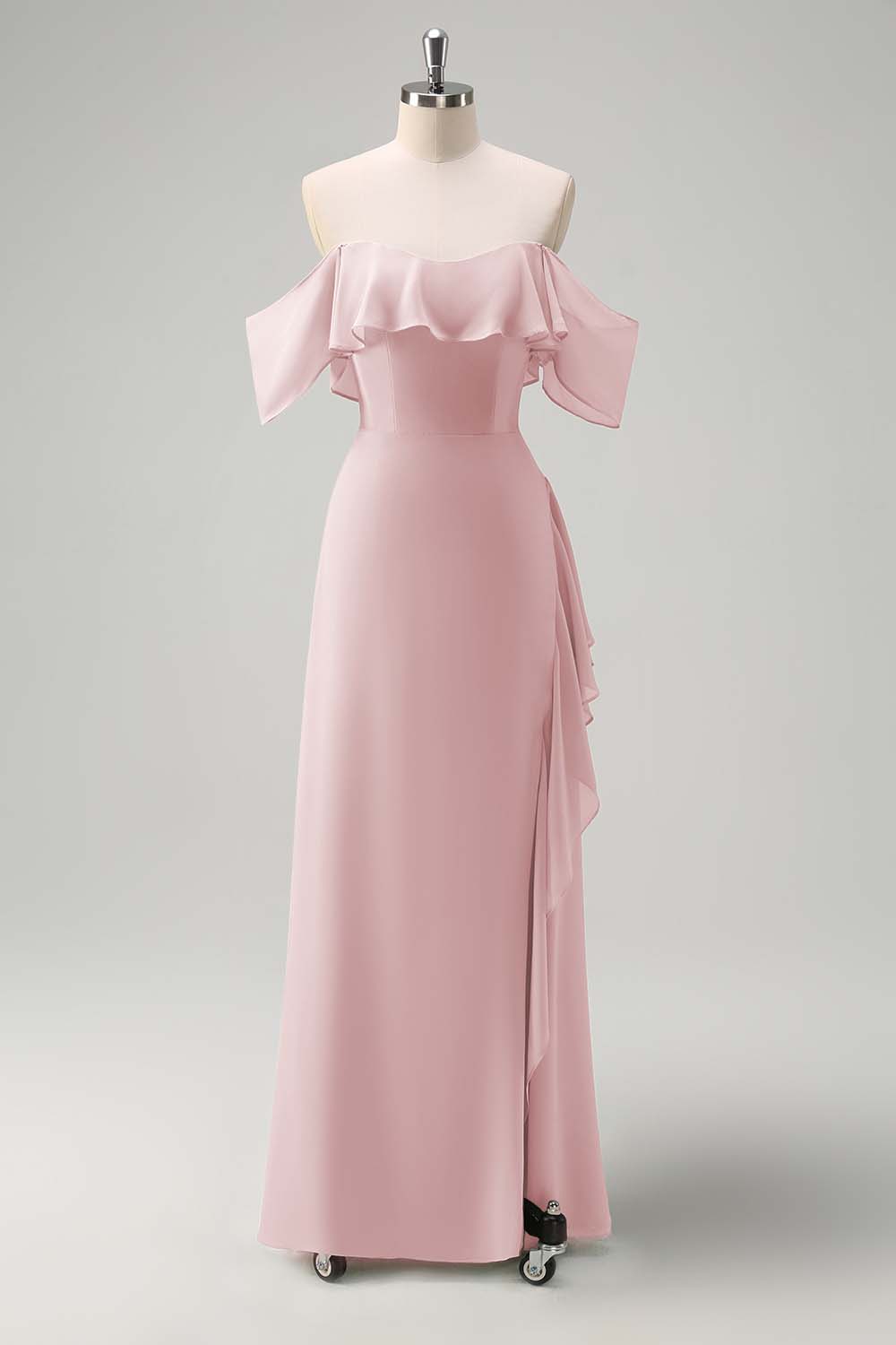 Robe de demoiselle d’honneur longue sirène vert clair à épaules dénudées avec fente à volants