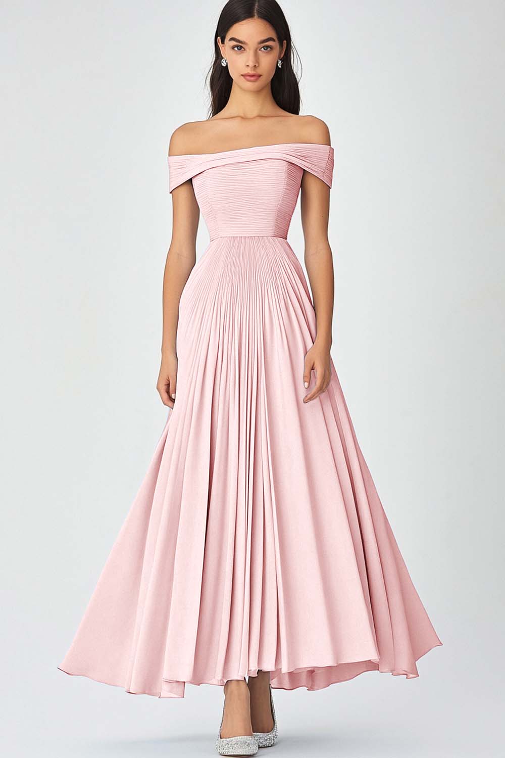 Robe formelle en mousseline de soie froncée bleu ciel une ligne