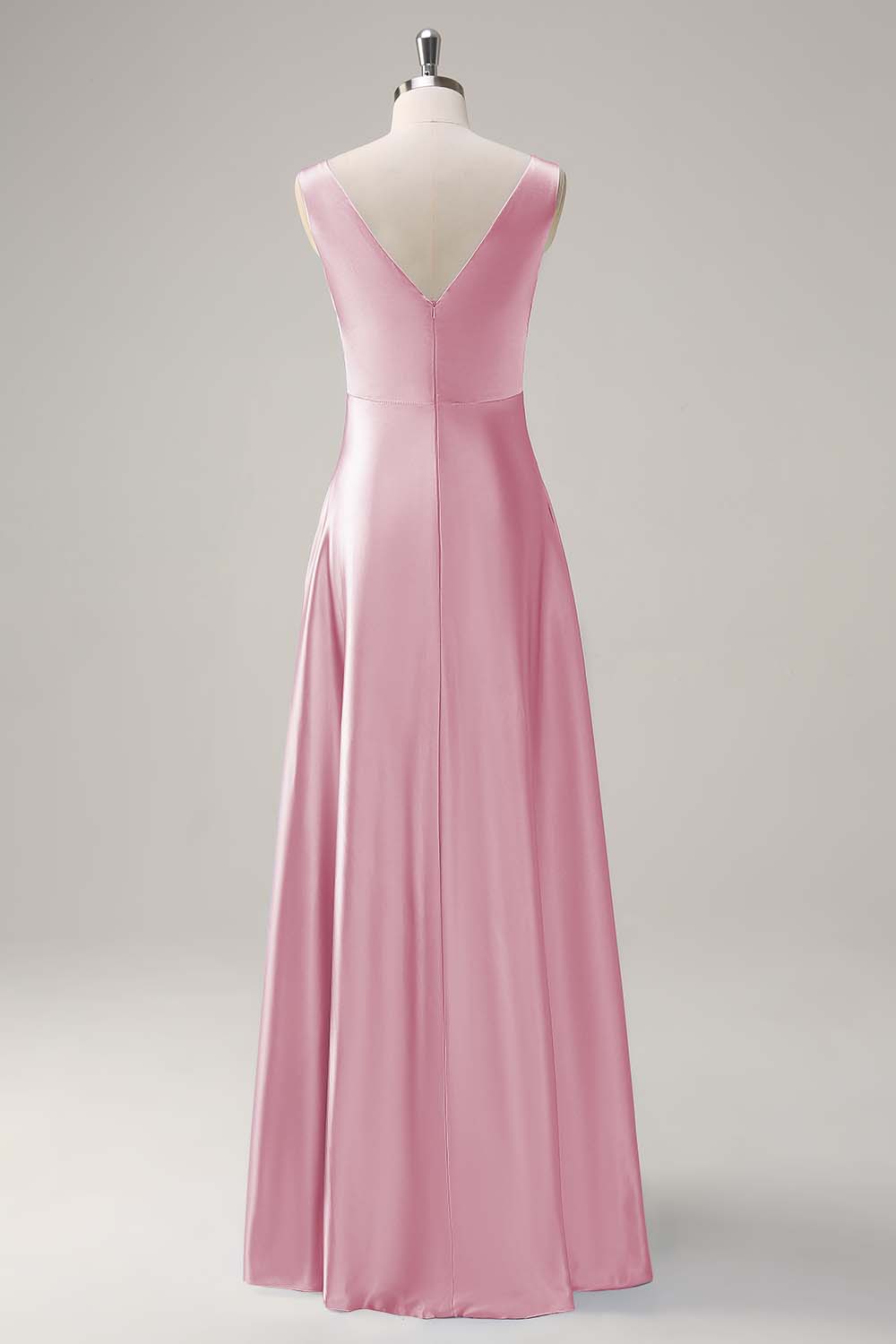 Bleu ciel une ligne V col ouvert dos Satin longue robe de demoiselle d’honneur