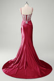 Sirène bleue spaghetti bretelles corset robe de Soirée appliquée