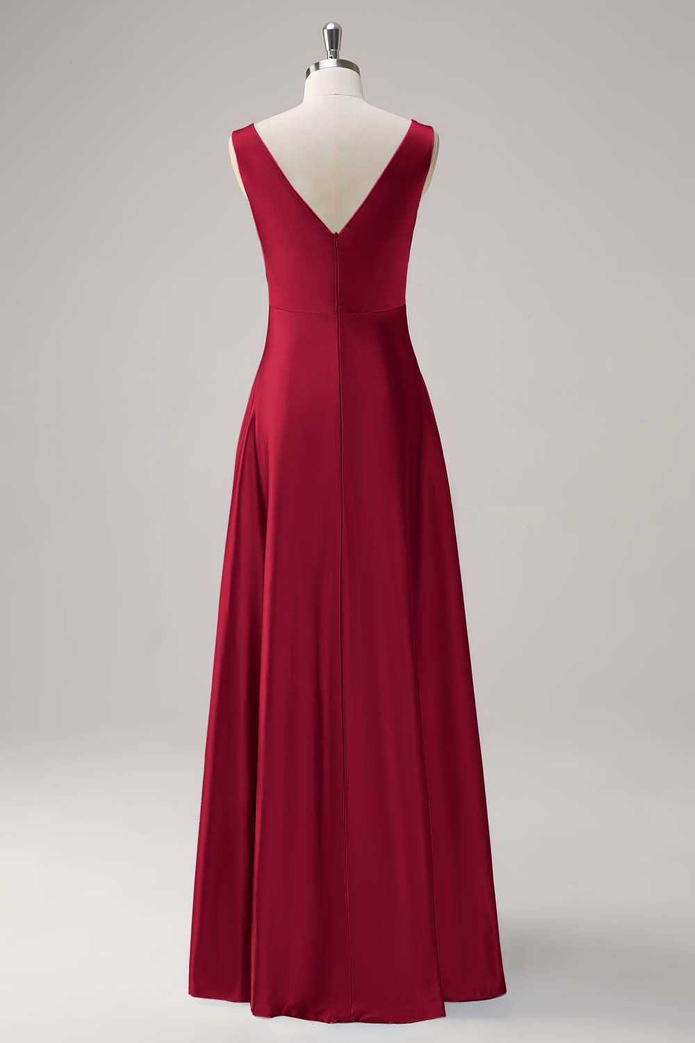 Bleu ciel une ligne V col ouvert dos Satin longue robe de demoiselle d’honneur