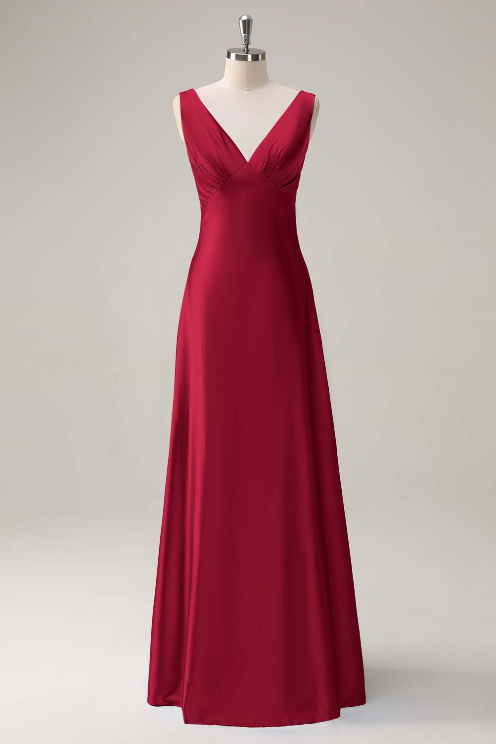 Bleu ciel une ligne V col ouvert dos Satin longue robe de demoiselle d’honneur