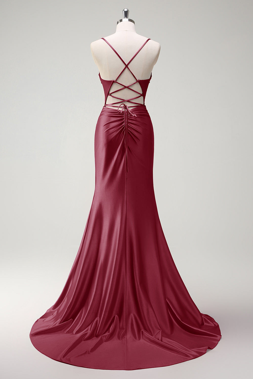 Sirène fuchsia scintillante bretelles spaghetti perlé Corset satin longue Robe de soirée avec fente