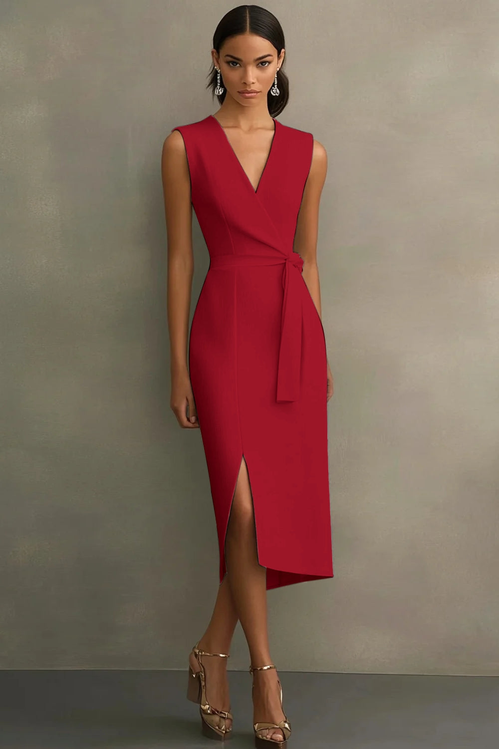 Robe blanche à col en V avec ceinture