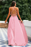 Robe A-ligne Bleu Royal Dos Nu en Satin