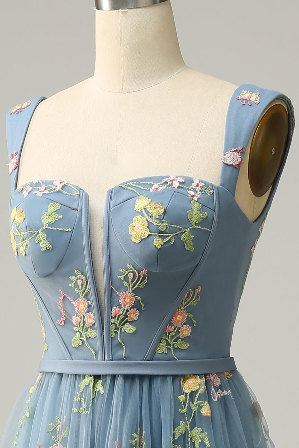 A-Line Col carré Violet Long Bal Robe avec Broderie