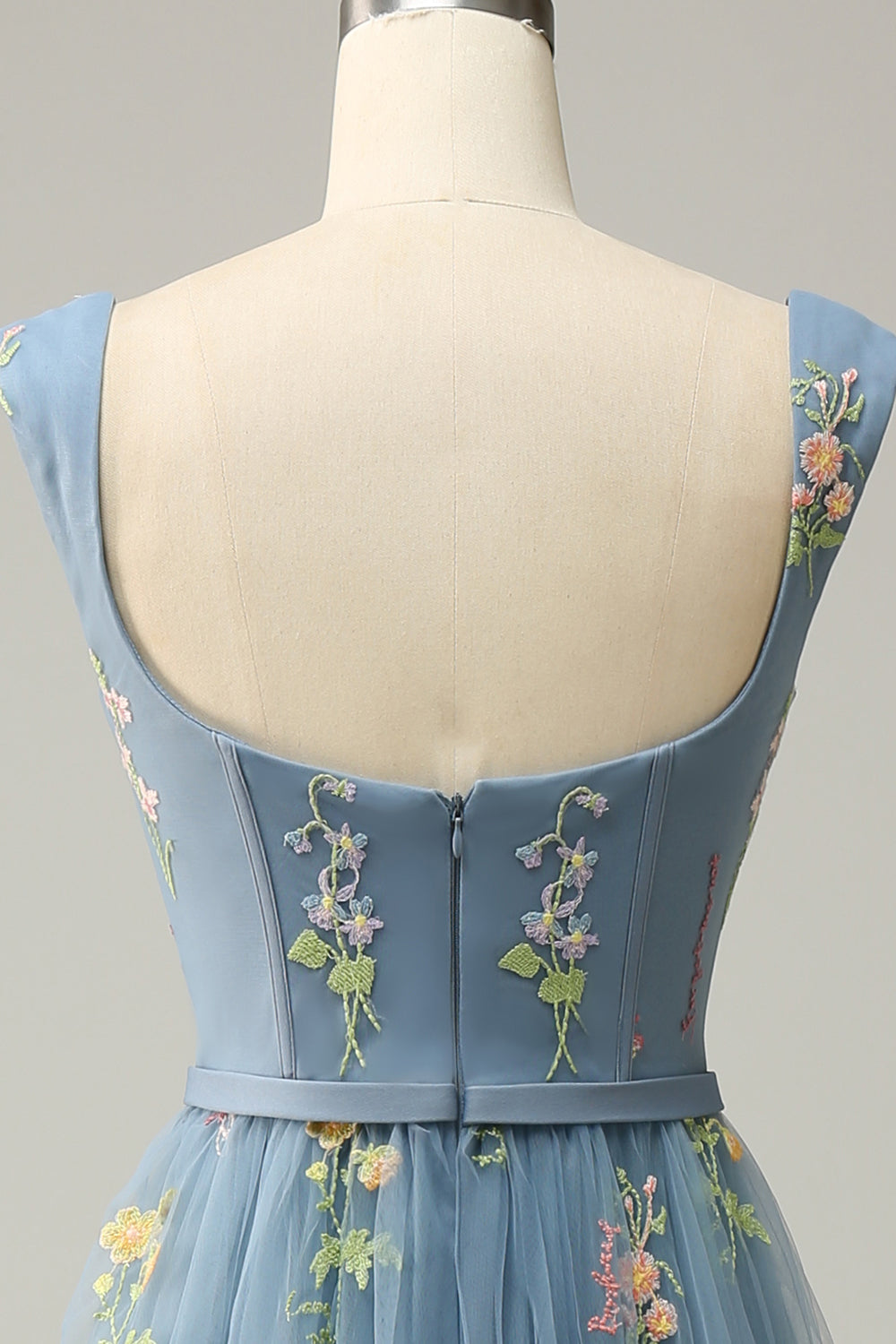 A-Line Col carré Violet Long Bal Robe avec Broderie