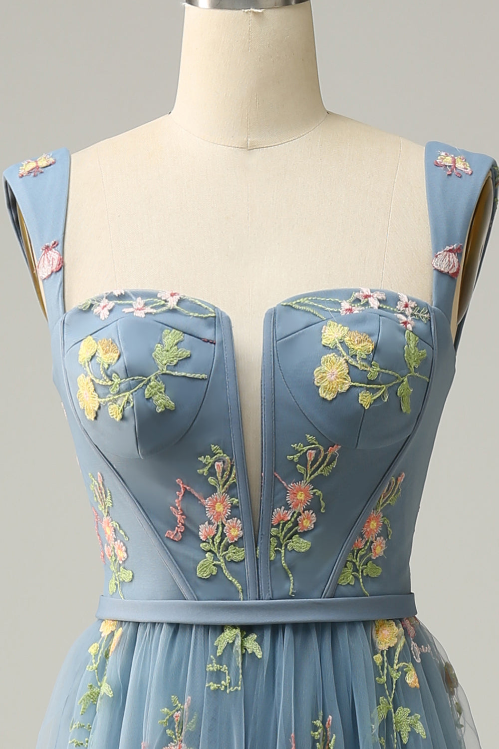 A-Line Col carré Violet Long Bal Robe avec Broderie