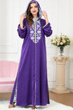 Caftan brodé violet, ensemble 2 pièces, robes marocaines avec capuche