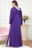 Caftan brodé violet, ensemble 2 pièces, robes marocaines avec capuche