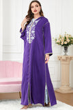 Caftan brodé violet, ensemble 2 pièces, robes marocaines avec capuche