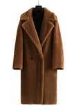 Marron Revers Entonné Long Manteau en laine teddy